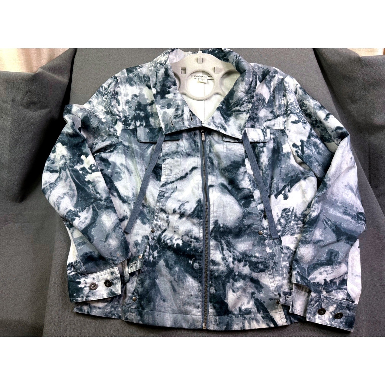 Coldwater Creek Classic Blue White Tie Dye Zip Up Jacket Funnel Neck Women's P12